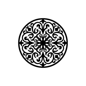Intricate Black Floral Mandala Ornament Design Vector: Round Islamic Arabesque Geometric Pattern for Laser Cut, CNC, and Stencils.