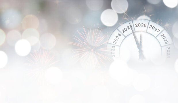 Countdown to midnight concept. Clock of holiday counting last moments before Christmas or New Year 2026.