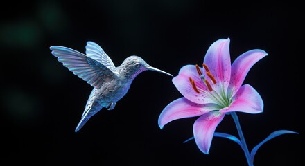 Fototapeta premium Hummingbird and lily flower artistic image