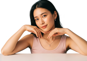 Young asian woman with clear skin isolated on transparent background