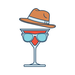 Martini Glass with Fedora Hat and Sunglasses  Vector illustration.eps