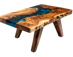 Unique live edge epoxy coffee table with blue river design