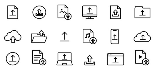 アップロードに関する編集可能な線画アイコンセット