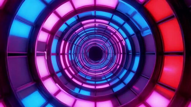 Enter the vibrant neon tunnel, a journey through glowing pink and blue light, perfect for futuristic designs and dynamic abstract backgrounds now