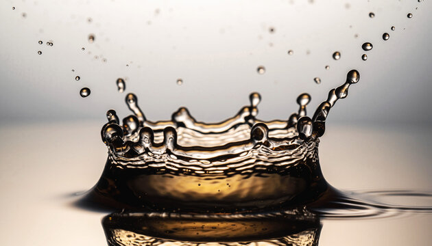 Water splash with crown formation and droplets, abstract fluid dynamics concept