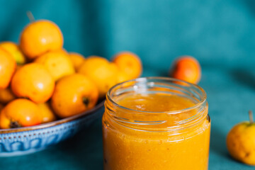 Homemade medlar jam preserving fresh healthy fruit
