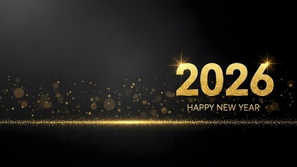 Golden 2026 new year celebration with sparkling lights on dark background