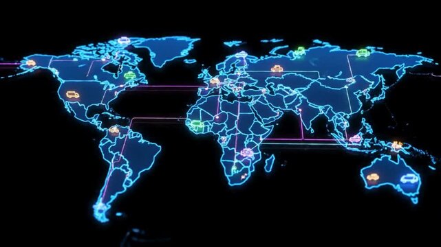 world map on black background
