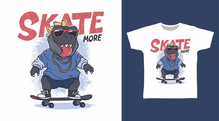 Dinosaur play skateboard illustration hand drawn, vector ready for print on t-shirt and other uses.