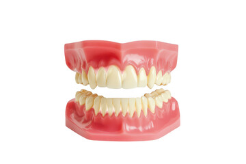 Obraz premium A realistic model of human dentures the upper and lower jaw with detailed teeth and gum structure. ideal for dental education and presentations in a clinical setting