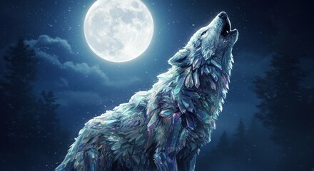 Majestic wolf howling at full moon