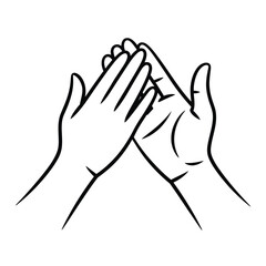 Two hands clapping together in a line drawing illustration