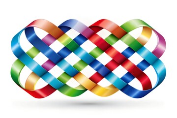 Interwoven ribbons of vibrant colors forming intricate pattern creating visually appealing design suitable for abstract backgrounds and modern presentations with elegant composition