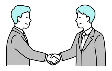 握手するビジネスマンのイラスト：契約成立と信頼のパートナーシップ（シンプルな線画・ベクター）