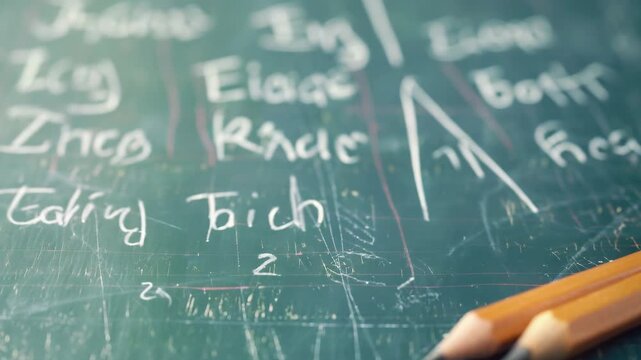 Two broken pencils on chalkboard with mathematical equations