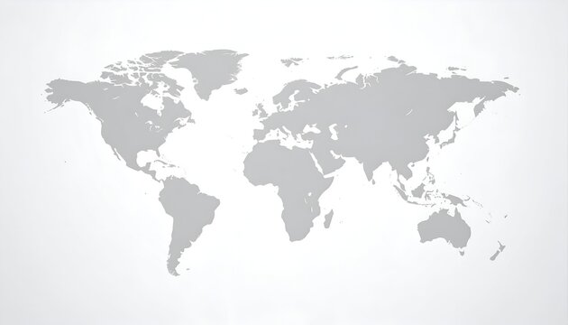 Gray silhouette map of Earth on a white background, showing continents and oceans