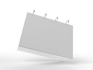 3D mockup of a blank standing desk calendar with spiral binding on isolated background. Ideal for branding, stationery design, schedule templates, office planner or notepad and product presentation.