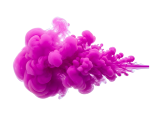Vibrant magenta pink ink cloud dissolving in water creating abstract flowing artistic texture isolated PNG with Transparent Background