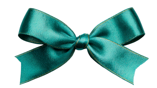 Beautiful teal bow with gold trim isolated on transparent background precisely 90 chars - Powered by Adobe