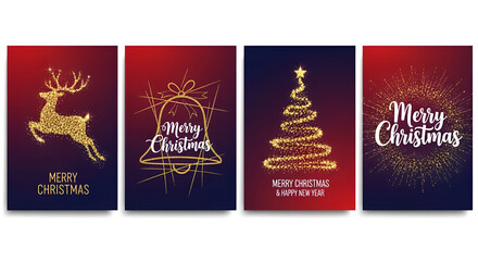 Christmas New Year gold glitter reindeer card set