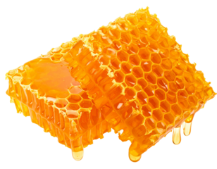 Close-Up of Natural Honeycomb Texture, isolated on a transparent background.