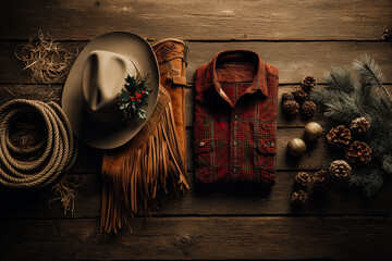 Rustic cowboy Christmas outfit flatlay