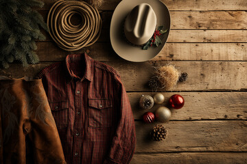 Rustic cowboy Christmas outfit flatlay