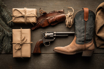 Western cowboy Christmas flatlay