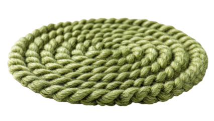 Oval shape of woven rope carpet is green textured and handcrafted art