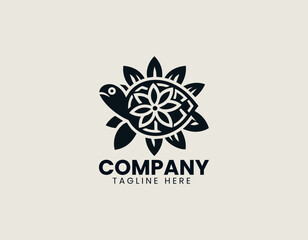 Obraz premium Turtle Flower black vector logo illustration