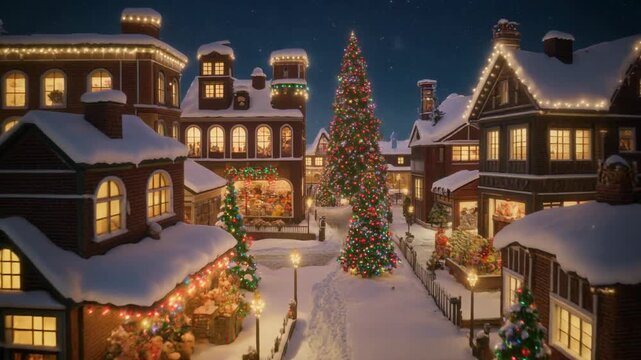 Animated Christmas Toy Factory Village Panorama