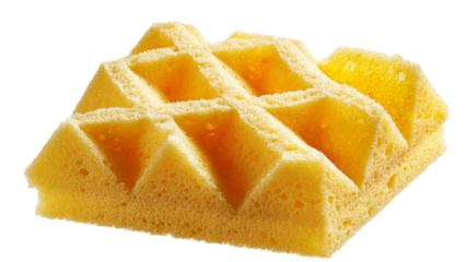 Yellow waffle sponge is soft texture with porous surface for cleaning and washing