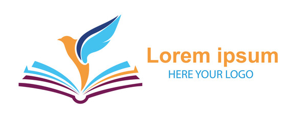 Colorful bird flying from an open book, symbolizing education, knowledge, freedom, and learning, isolated on white background