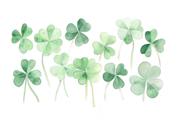 A arrangement of watercolor clovers in varying shades of green. symbolizing luck and nature. suitable for seasonal decorations or greeting cards