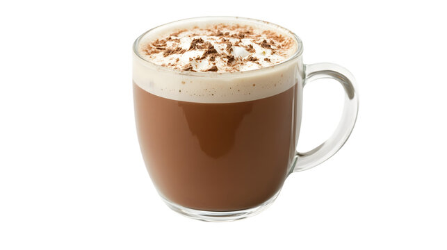 Steaming mug of hot chocolate topped with whipped cream and chocolate shavings - Powered by Adobe