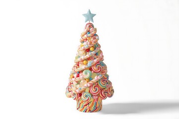 Whimsical candy christmas tree decoration with star on top