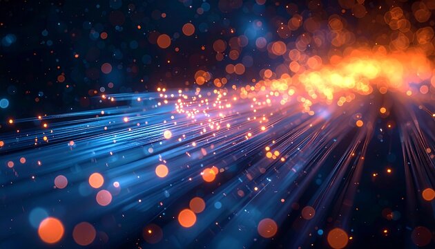 macro closeup fiber optic strands glowing tips light diffusion micro filaments dark background tech detail luminous points soft glow precision pattern futuristic optical structure micro scene - Powered by Adobe