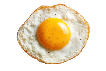 A perfectly cooked sunny-side-up egg with a golden yolk and crispy edges. placed on a clean white background. ideal for culinary presentations or food-related content