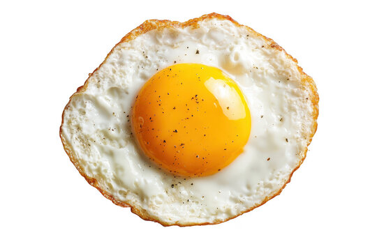 A perfectly cooked sunny-side-up egg with a golden yolk and crispy edges. placed on a clean white background. ideal for culinary presentations or food-related content