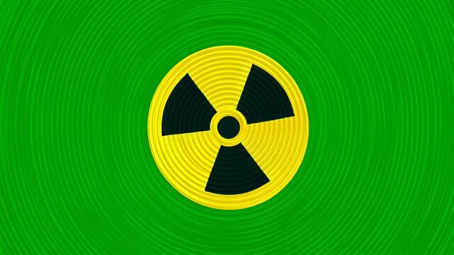 Radioactive symbol on vibrant green background with circular pattern