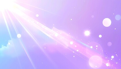Fototapeta premium Delicate Purple and Pink Light Streaks Background with Glowing Sun Flare and Floating Bokeh Particles