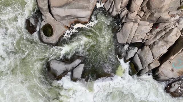 Aerial Whitewater Rapids and Rock Formations Stationary Shot Motion