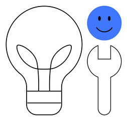 Creativity and problem-solving. Light bulb, wrench, and happy face packed into one ation of innovation. Creativity drives solutions, fosters collaboration, and enhances productivity. For innovation