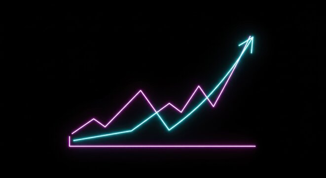 Neon glowing line graph growth illustration