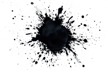 Black paint splatter on a white background. dynamic motion and artistic expression. ideal for creative projects or backgrounds