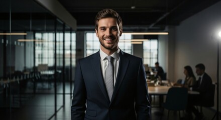 Confident Young Business Professional Smiling in Modern Office &ndash; Leadership & Success Concept