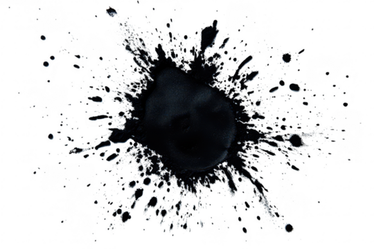 Black paint splatter on a white background. dynamic motion and artistic expression. ideal for creative projects or backgrounds
