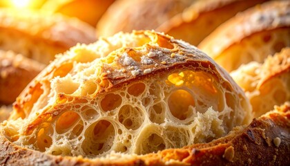 macro closeup bread crumb yeast bubble expanding sponge texture micro air pockets organic rise pattern soft detail baking surface fermented structure porous detail warm tone food