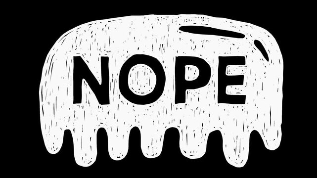 White wiggly hand drawn word NOPE speech bubble on alpha
