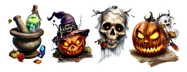 Fototapeta premium Dark Alchemy Tools and Creepy Halloween Elements for Spooky Designs